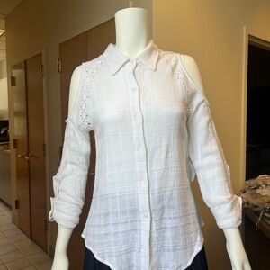 White Cut Out Button Down Shirt